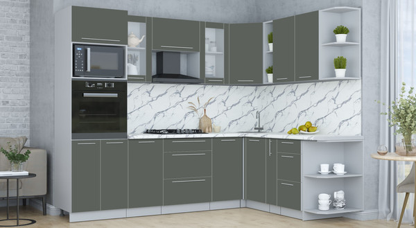 Изображение товара Кухонный гарнитур Интерлиния Мила Пластик 1.88x2.6 PR (шторм/шторм/белый гранит)