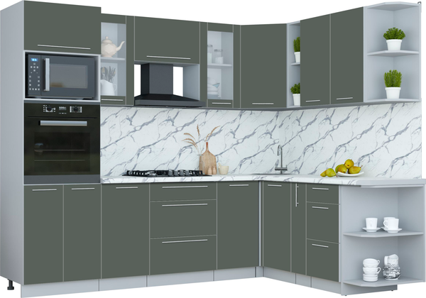 Изображение товара Кухонный гарнитур Интерлиния Мила Пластик 1.88x2.6 PR (шторм/шторм/белый гранит)