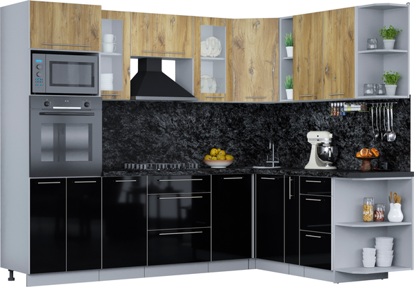 Изображение товара Кухонный гарнитур Интерлиния Мила Пластик 1.88x2.6 PR (дуб эпоксид/черный/кастилло темный)