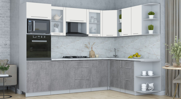 Изображение товара Кухонный гарнитур Интерлиния Мила Пластик 1.88x2.8 PR (зефирный/оксид темный/серый каспий)