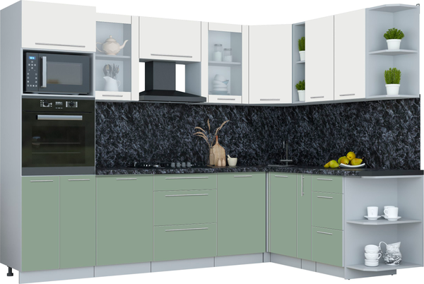 Изображение товара Кухонный гарнитур Интерлиния Мила Пластик 1.88x2.8 PR (зефирный/полынь/кастилло темный)