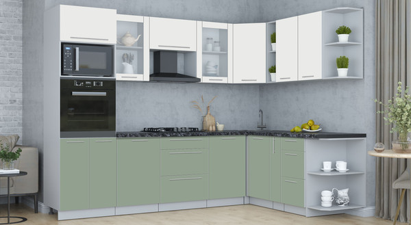 Изображение товара Кухонный гарнитур Интерлиния Мила Пластик 1.88x2.8 PR (зефирный/полынь/кастилло темный)