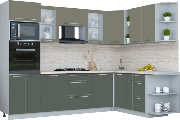 Изображение товара Кухонный гарнитур Интерлиния Мила Пластик 1.88x2.8 PR (кварцевый/шторм/травертин серый)