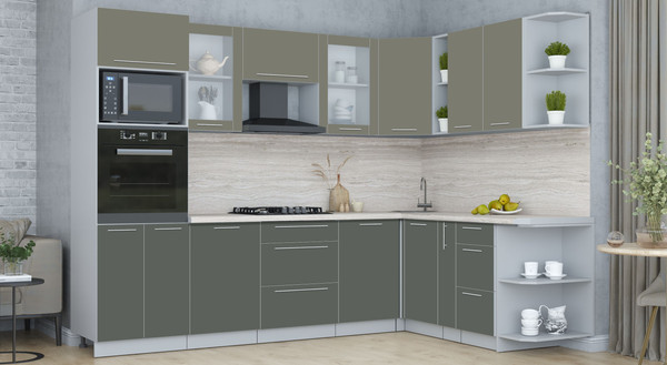 Изображение товара Кухонный гарнитур Интерлиния Мила Пластик 1.88x2.8 PR (кварцевый/шторм/травертин серый)