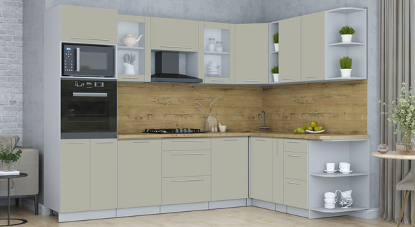 Изображение товара Кухонный гарнитур Интерлиния Мила Пластик 1.88x2.8 PR (латте/латте/дуб бунратти)