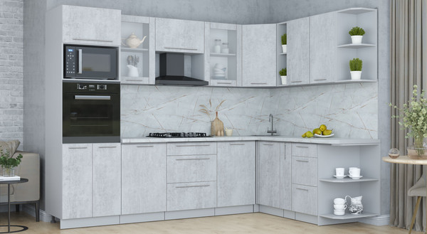 Изображение товара Кухонный гарнитур Интерлиния Мила Пластик 1.88x2.8 PR (оксид светлый/оксид светлый/серый каспий)