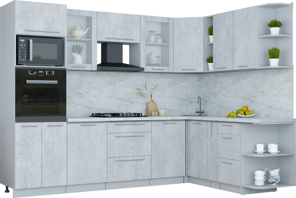 Изображение товара Кухонный гарнитур Интерлиния Мила Пластик 1.88x2.8 PR (оксид светлый/оксид светлый/серый каспий)