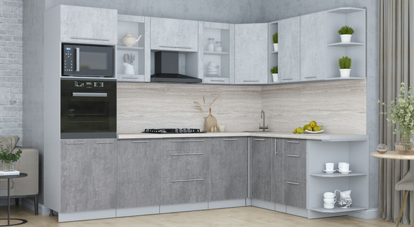 Изображение товара Кухонный гарнитур Интерлиния Мила Пластик 1.88x2.8 PR (оксид светлый/оксид темный/травертин серый)