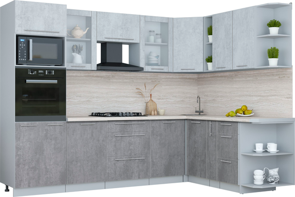 Изображение товара Кухонный гарнитур Интерлиния Мила Пластик 1.88x2.8 PR (оксид светлый/оксид темный/травертин серый)