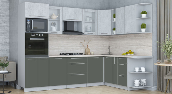 Изображение товара Кухонный гарнитур Интерлиния Мила Пластик 1.88x2.8 PR (оксид светлый/шторм/травертин серый)