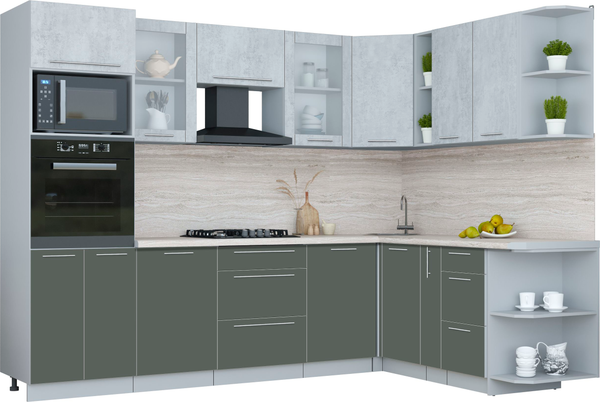 Изображение товара Кухонный гарнитур Интерлиния Мила Пластик 1.88x2.8 PR (оксид светлый/шторм/травертин серый)