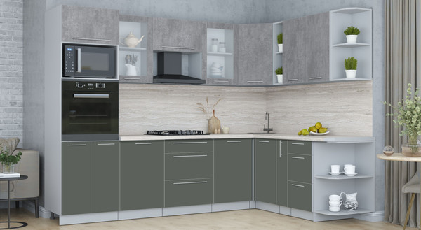 Изображение товара Кухонный гарнитур Интерлиния Мила Пластик 1.88x2.8 PR (оксид темный/шторм/травертин серый)