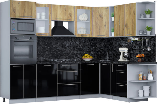 Изображение товара Кухонный гарнитур Интерлиния Мила Пластик 1.88x2.8 PR (дуб эпоксид/черный/кастилло темный)