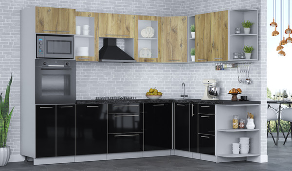 Изображение товара Кухонный гарнитур Интерлиния Мила Пластик 1.88x2.8 PR (дуб эпоксид/черный/кастилло темный)