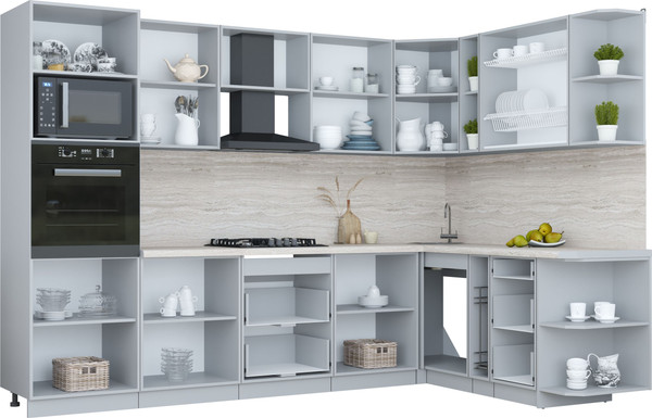 Изображение товара Кухонный гарнитур Интерлиния Мила Пластик 1.88x3.0 PR (арктический/арктический/белый гранит)