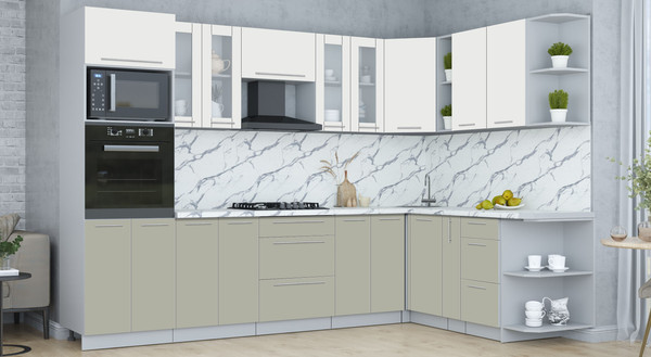 Изображение товара Кухонный гарнитур Интерлиния Мила Пластик 1.88x3.0 PR (зефирный/латте/белый гранит)