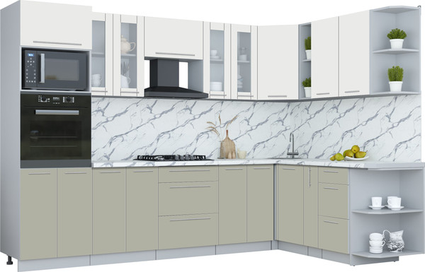 Изображение товара Кухонный гарнитур Интерлиния Мила Пластик 1.88x3.0 PR (зефирный/латте/белый гранит)