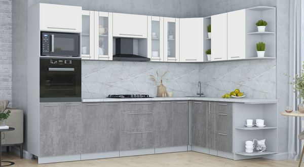 Изображение товара Кухонный гарнитур Интерлиния Мила Пластик 1.88x3.0 PR (зефирный/оксид темный/серый каспий)