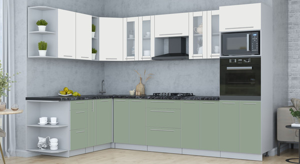 Изображение товара Кухонный гарнитур Интерлиния Мила Пластик 1.88x3.0 PR (зефирный/полынь/кастилло темный)