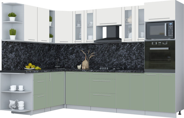 Изображение товара Кухонный гарнитур Интерлиния Мила Пластик 1.88x3.0 PR (зефирный/полынь/кастилло темный)