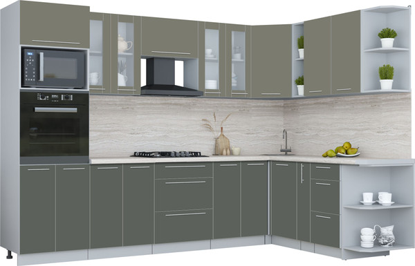 Изображение товара Кухонный гарнитур Интерлиния Мила Пластик 1.88x3.0 PR (кварцевый/шторм/травертин серый)