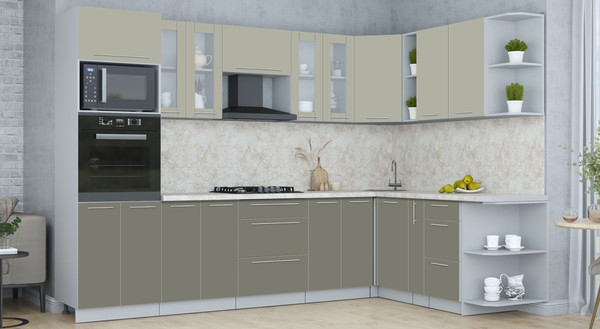 Изображение товара Кухонный гарнитур Интерлиния Мила Пластик 1.88x3.0 PR (латте/кварцевый/опал светлый)