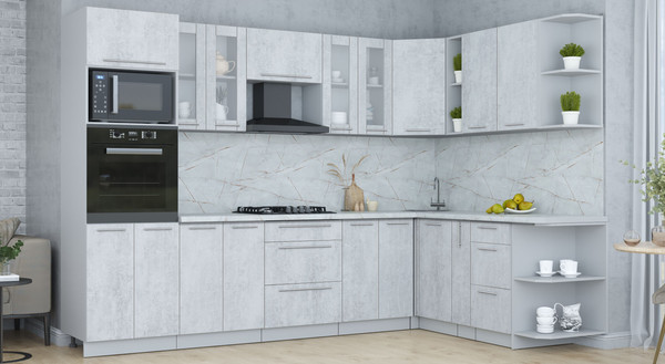 Изображение товара Кухонный гарнитур Интерлиния Мила Пластик 1.88x3.0 PR (оксид светлый/оксид светлый/серый каспий)