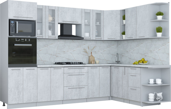 Изображение товара Кухонный гарнитур Интерлиния Мила Пластик 1.88x3.0 PR (оксид светлый/оксид светлый/серый каспий)