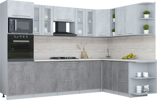 Изображение товара Кухонный гарнитур Интерлиния Мила Пластик 1.88x3.0 PR (оксид светлый/оксид темный/травертин серый)