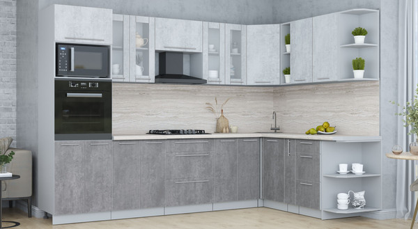 Изображение товара Кухонный гарнитур Интерлиния Мила Пластик 1.88x3.0 PR (оксид светлый/оксид темный/травертин серый)