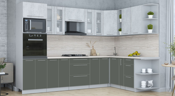 Изображение товара Кухонный гарнитур Интерлиния Мила Пластик 1.88x3.0 PR (оксид светлый/шторм/травертин серый)