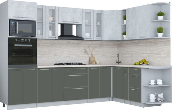 Изображение товара Кухонный гарнитур Интерлиния Мила Пластик 1.88x3.0 PR (оксид светлый/шторм/травертин серый)