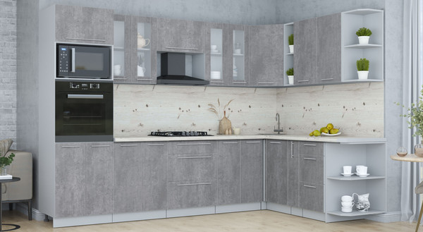 Изображение товара Кухонный гарнитур Интерлиния Мила Пластик 1.88x3.0 PR (оксид темный/оксид темный/бискайская сосна)