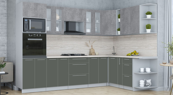 Изображение товара Кухонный гарнитур Интерлиния Мила Пластик 1.88x3.0 PR (оксид темный/шторм/травертин серый)