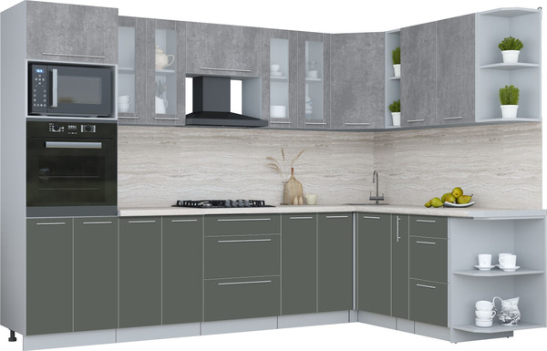 Изображение товара Кухонный гарнитур Интерлиния Мила Пластик 1.88x3.0 PR (оксид темный/шторм/травертин серый)