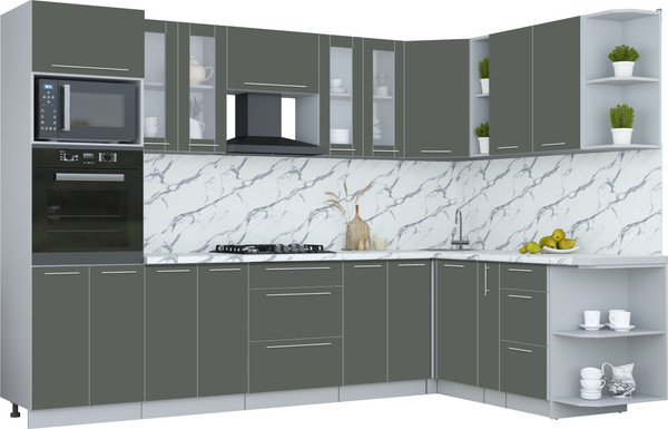 Изображение товара Кухонный гарнитур Интерлиния Мила Пластик 1.88x3.0 PR (шторм/шторм/белый гранит)