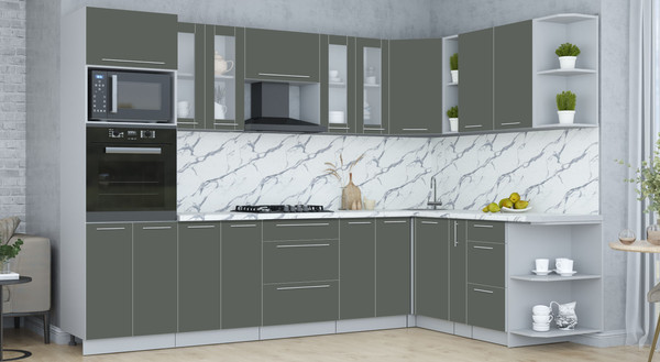 Изображение товара Кухонный гарнитур Интерлиния Мила Пластик 1.88x3.0 PR (шторм/шторм/белый гранит)