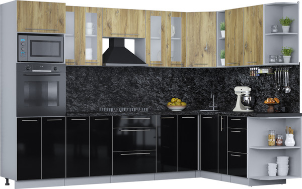 Изображение товара Кухонный гарнитур Интерлиния Мила Пластик 1.88x3.0 PR (дуб эпоксид/черный/кастилло темный)