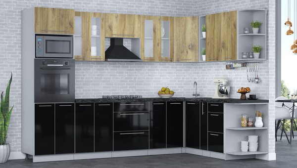 Изображение товара Кухонный гарнитур Интерлиния Мила Пластик 1.88x3.0 PR (дуб эпоксид/черный/кастилло темный)