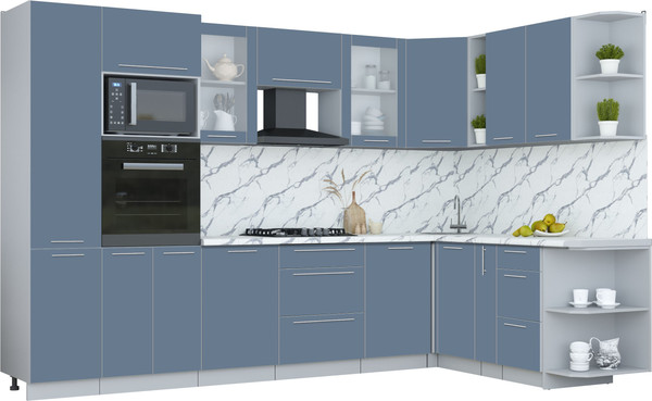 Изображение товара Кухонный гарнитур Интерлиния Мила Пластик 1.88x3.2 PR (арктический/арктический/белый гранит)