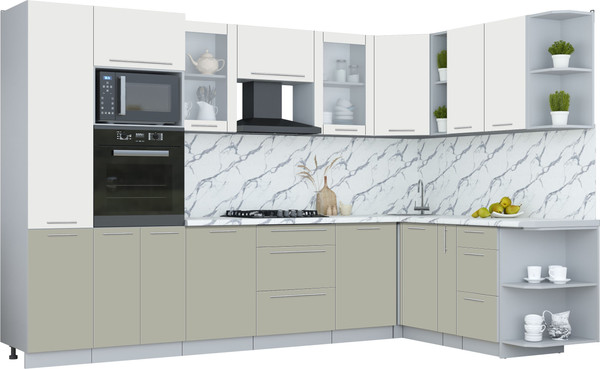 Изображение товара Кухонный гарнитур Интерлиния Мила Пластик 1.88x3.2 PR (зефирный/латте/белый гранит)