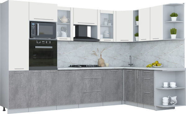 Изображение товара Кухонный гарнитур Интерлиния Мила Пластик 1.88x3.2 PR (зефирный/оксид темный/серый каспий)