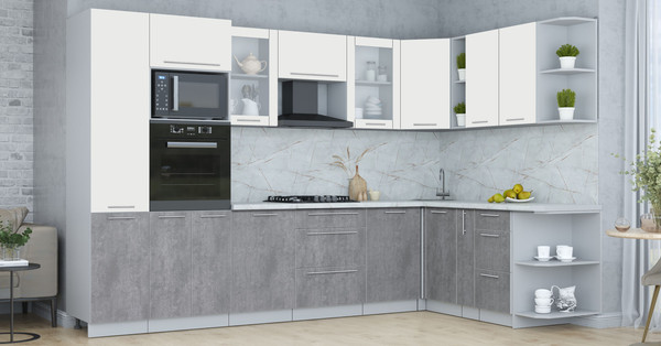 Изображение товара Кухонный гарнитур Интерлиния Мила Пластик 1.88x3.2 PR (зефирный/оксид темный/серый каспий)