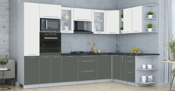 Изображение товара Кухонный гарнитур Интерлиния Мила Пластик 1.88x3.2 PR (зефирный/шторм/кастилло темный)