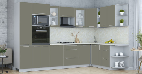 Изображение товара Кухонный гарнитур Интерлиния Мила Пластик 1.88x3.2 PR (кварцевый/кварцевый/опал светлый)