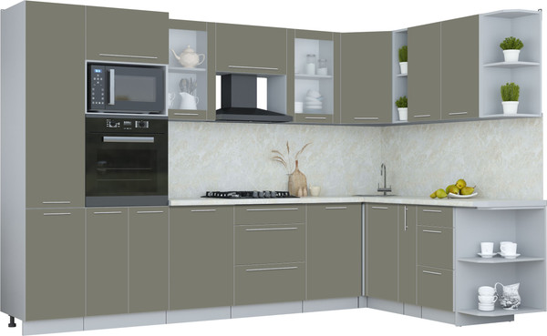 Изображение товара Кухонный гарнитур Интерлиния Мила Пластик 1.88x3.2 PR (кварцевый/кварцевый/опал светлый)