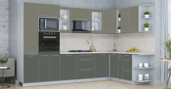 Изображение товара Кухонный гарнитур Интерлиния Мила Пластик 1.88x3.2 PR (кварцевый/шторм/травертин серый)