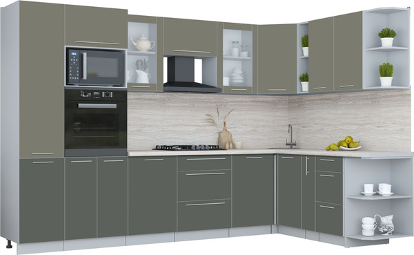 Изображение товара Кухонный гарнитур Интерлиния Мила Пластик 1.88x3.2 PR (кварцевый/шторм/травертин серый)