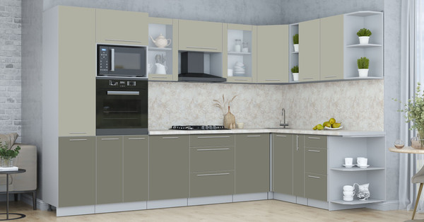 Изображение товара Кухонный гарнитур Интерлиния Мила Пластик 1.88x3.2 PR (латте/кварцевый/опал светлый)