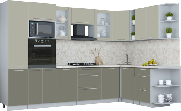 Изображение товара Кухонный гарнитур Интерлиния Мила Пластик 1.88x3.2 PR (латте/кварцевый/опал светлый)